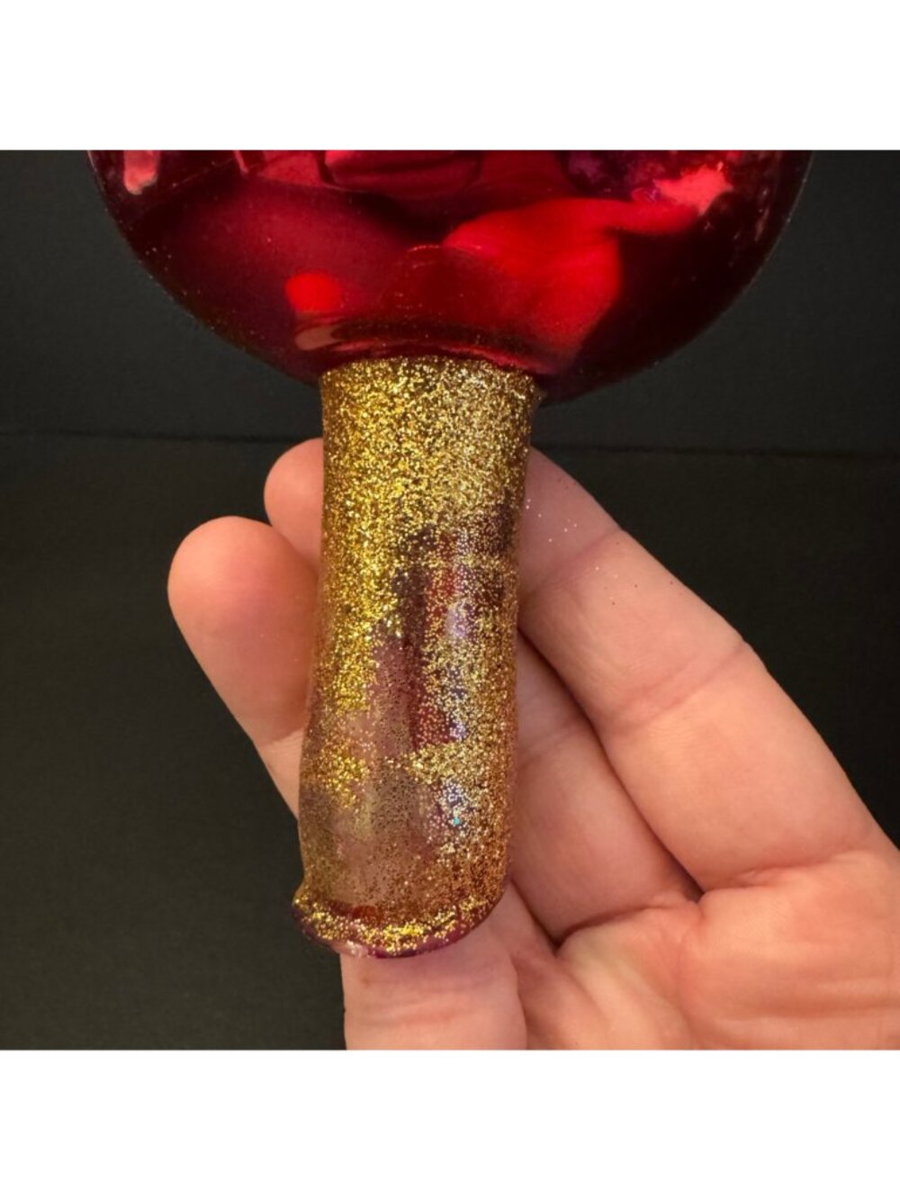 VTG Pink & Gold Glass Christmas Tree Topper Glitter Accents Double Indent Ball - Picture 3 of 16